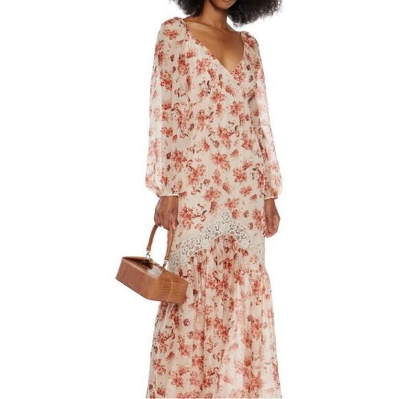 CAMI NYC Francie Lace Trimmed Floral Print Silk Chiffon Maxi Dress Size:S - Picture 1 of 12